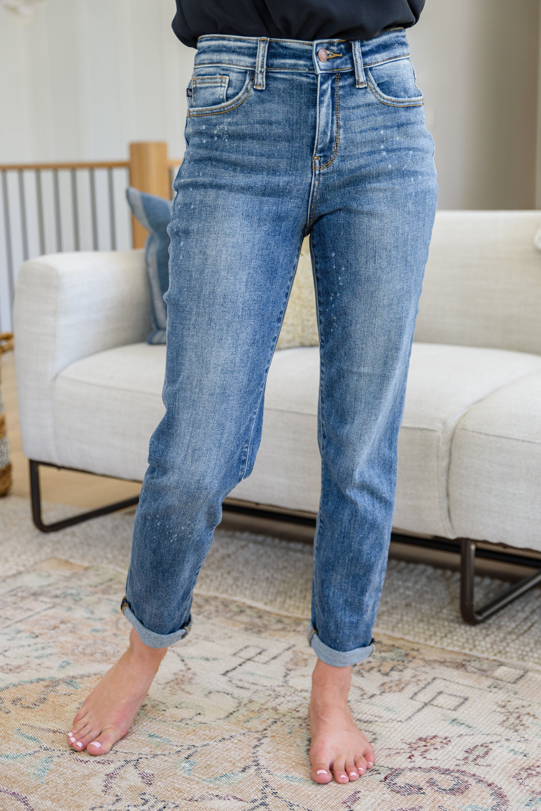 Corey Hi Rise Bleach Splash Boyfriend Jeans - The Sapphire Star