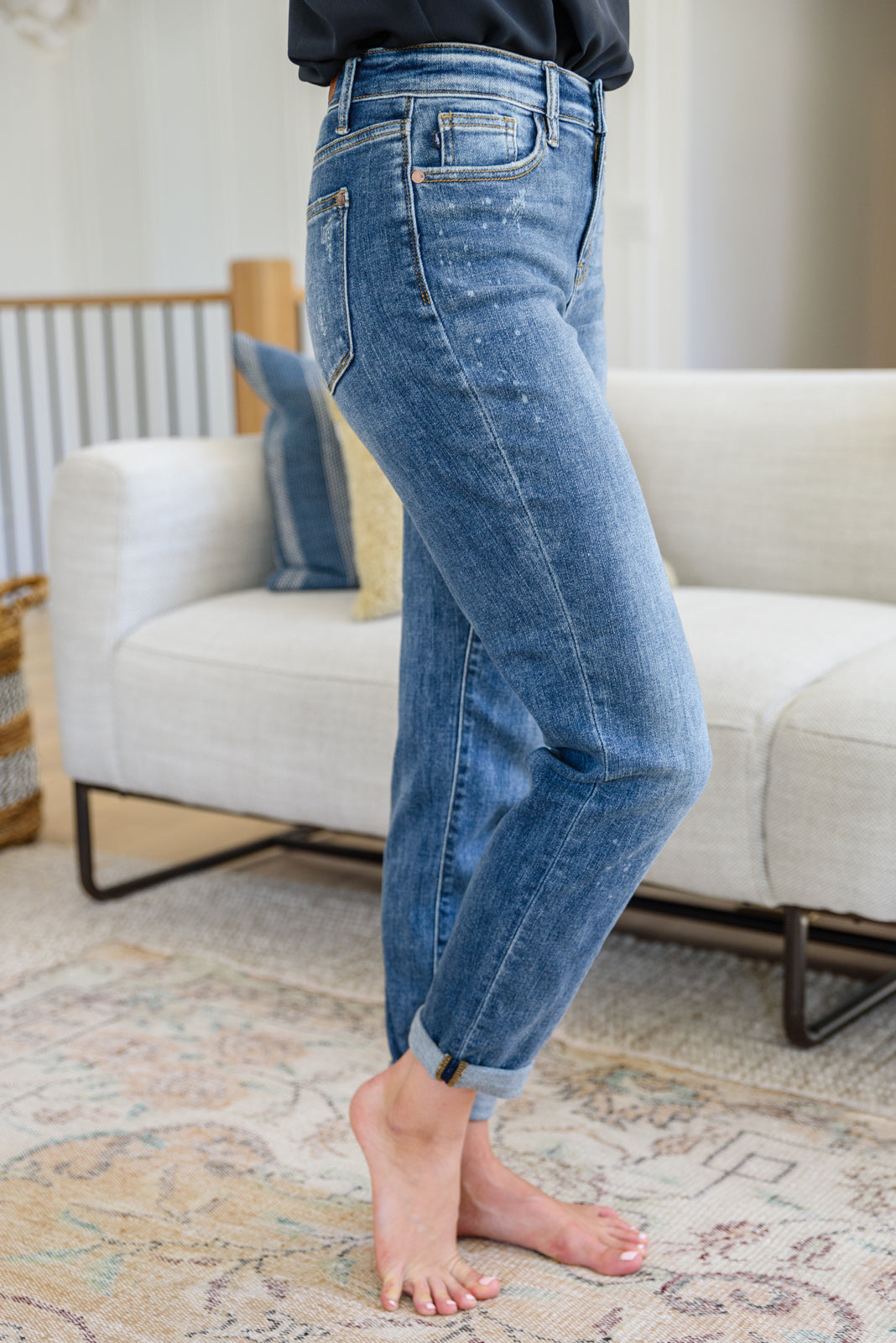 Corey Hi Rise Bleach Splash Boyfriend Jeans - The Sapphire Star