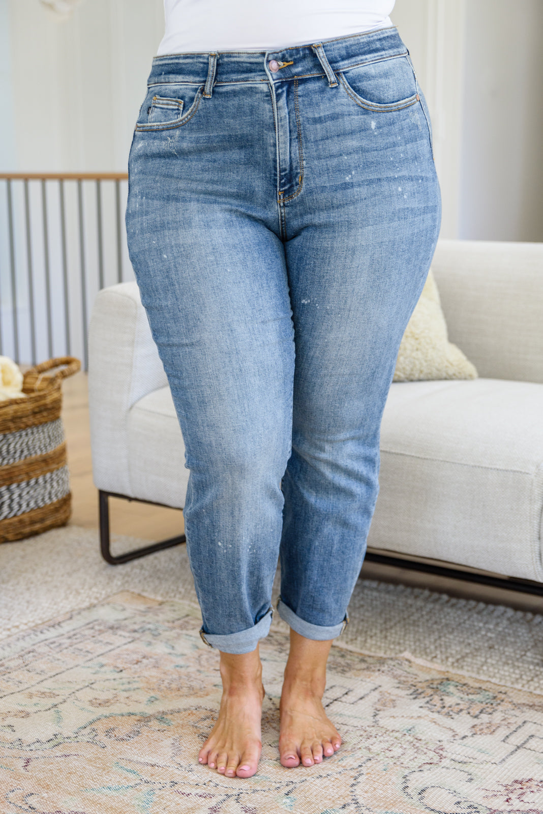 Corey Hi Rise Bleach Splash Boyfriend Jeans - The Sapphire Star