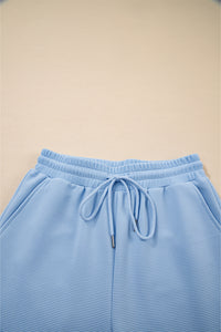 Pink Textured Ruffled Sleeve Zipped Top and Wide Leg Pants Set