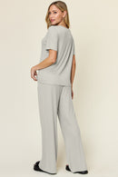 Double Take Full Size Round Neck Short Sleeve T-Shirt and Wide Leg Pants Set