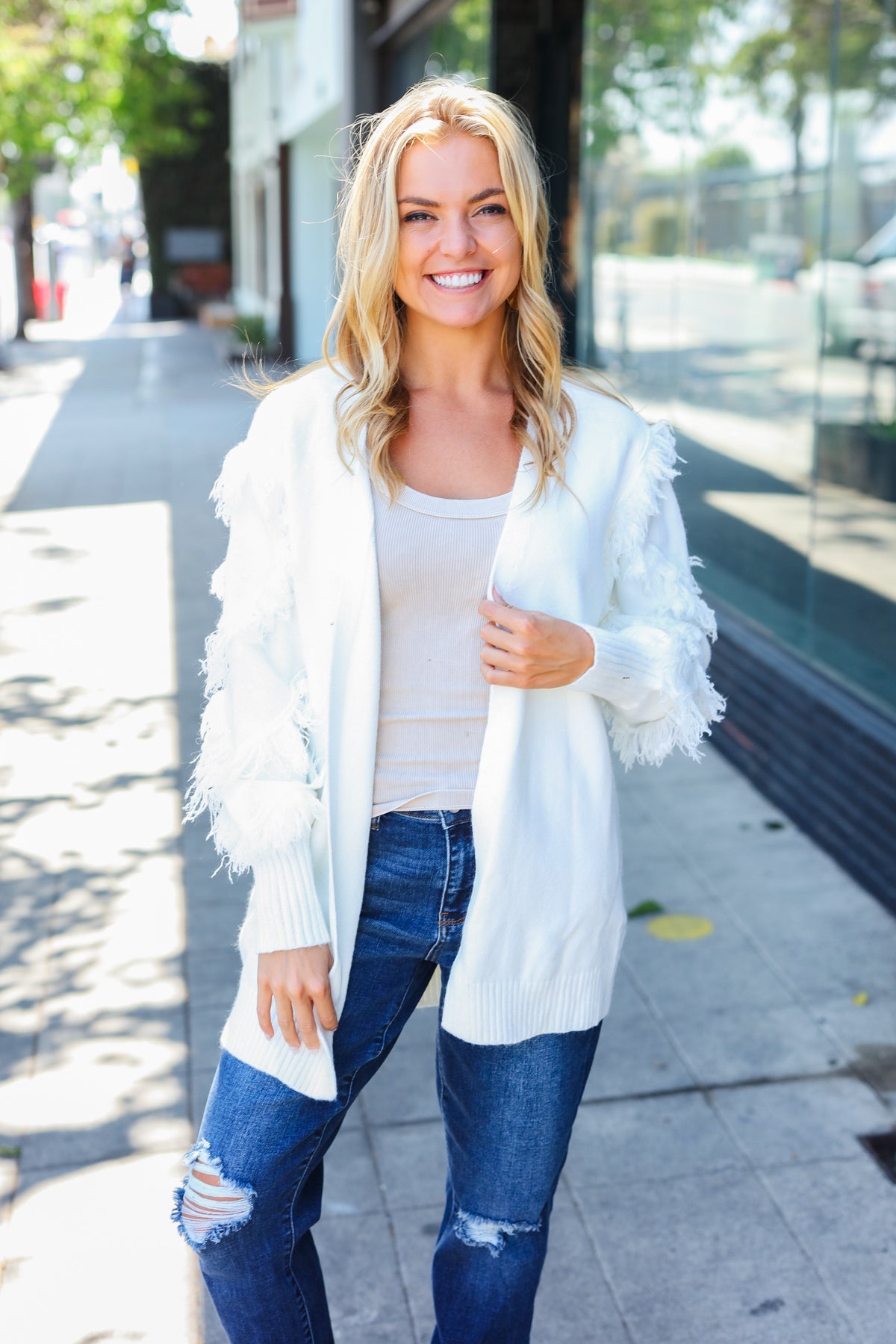 Beautiful You Ivory Fringe Detail Knit Cardigan