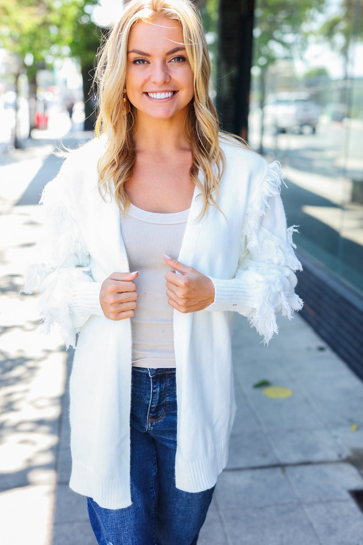 Beautiful You Ivory Fringe Detail Knit Cardigan