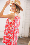 Coral Paisley Scallop Crochet Strap Tank Top