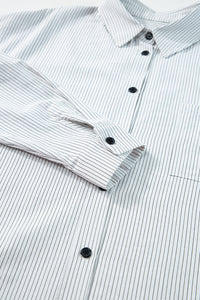 Striped Pocketed Tunic Button Up Shirt