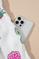 White Floral Puff Short Sleeve V Neck High Waist Maxi Dress