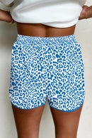 White Leopard Elastic Waist Lace up Contrast Trim Casual Shorts