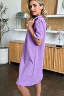 Double Take Full Size Texture Collared Neck Short Sleeve Dress