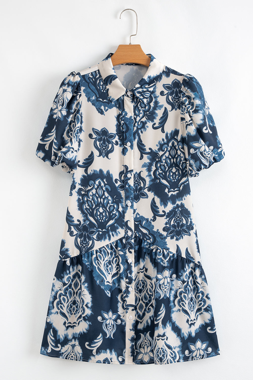 Blue Boho Floral Mini Dress