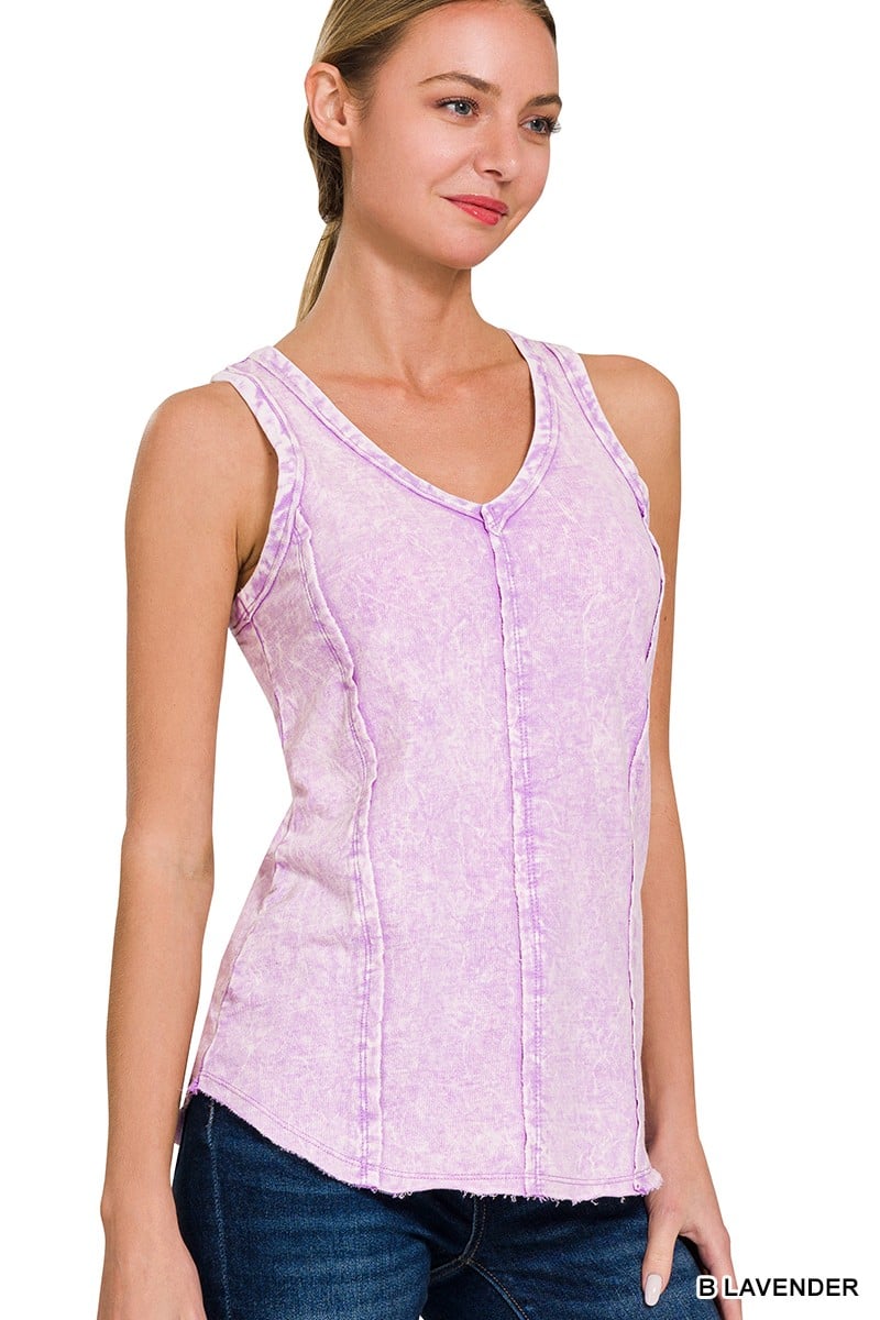 Zenana CRINKLE WASHED /TERRY RAW EDGE Tank