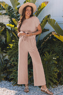 Wild Wind Solid Corded Knit Short Sleeve T Shirt and Wide Leg Pants Set