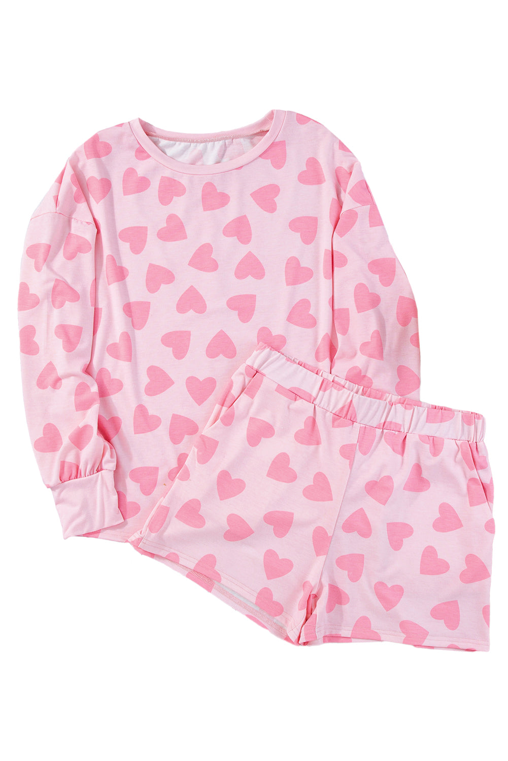 Heart Print Long Sleeve Top and Shorts Set