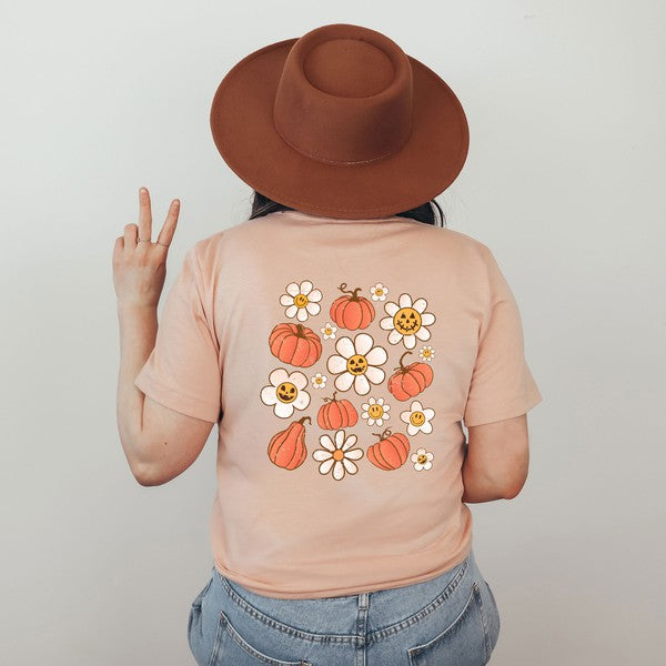 Distressed Flowers And Pumpkins Front & Back Tee