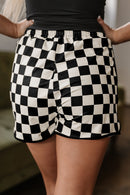 Rose Checkered Drawstring Elastic Waist Casual Shorts