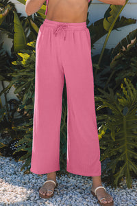 Wild Wind Solid Corded Knit Short Sleeve T Shirt and Wide Leg Pants Set