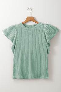 Sleet Solid Color Textured Flutter Sleeve Top