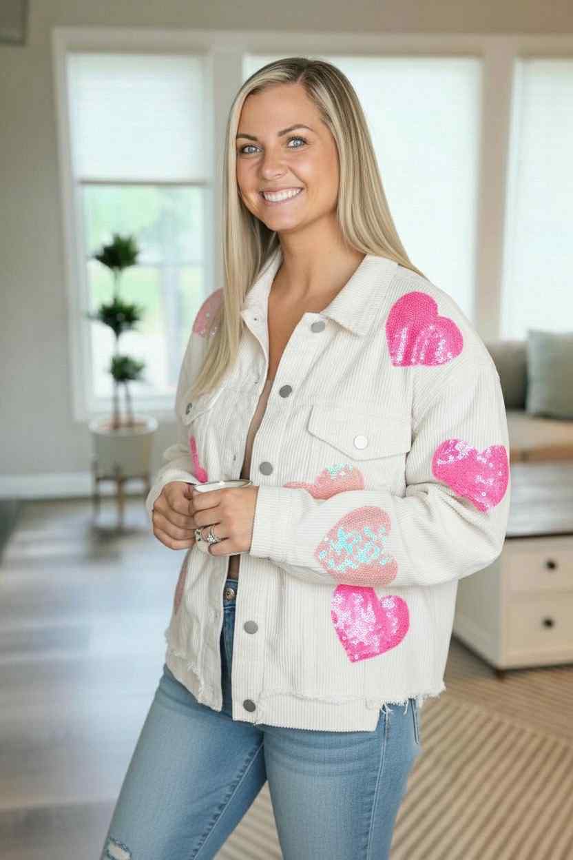 Sequin Heart Corduroy Shacket