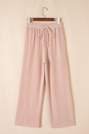 Wild Wind Solid Corded Knit Short Sleeve T Shirt and Wide Leg Pants Set