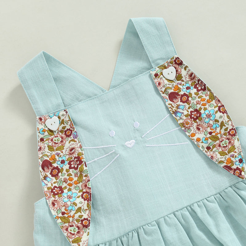 Linen Bunny Dress or Onesie Bunny Tail with Floral Removeable Ears