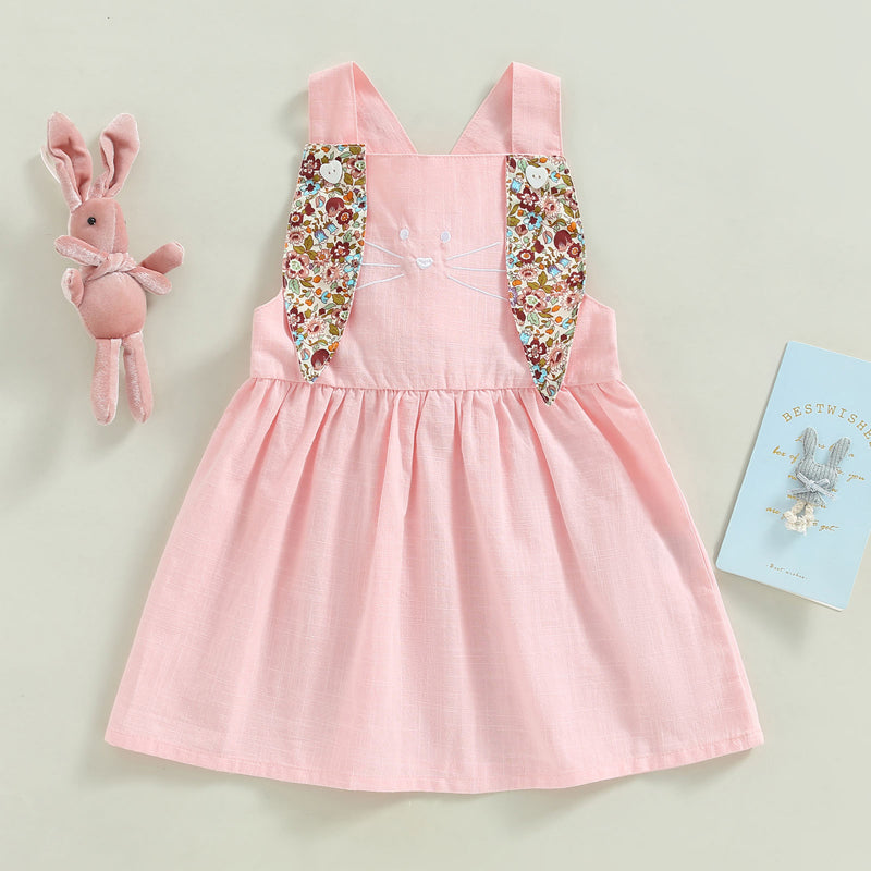 Linen Bunny Dress or Onesie Bunny Tail with Floral Removeable Ears