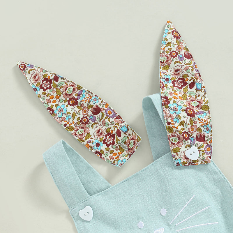 Linen Bunny Dress or Onesie Bunny Tail with Floral Removeable Ears