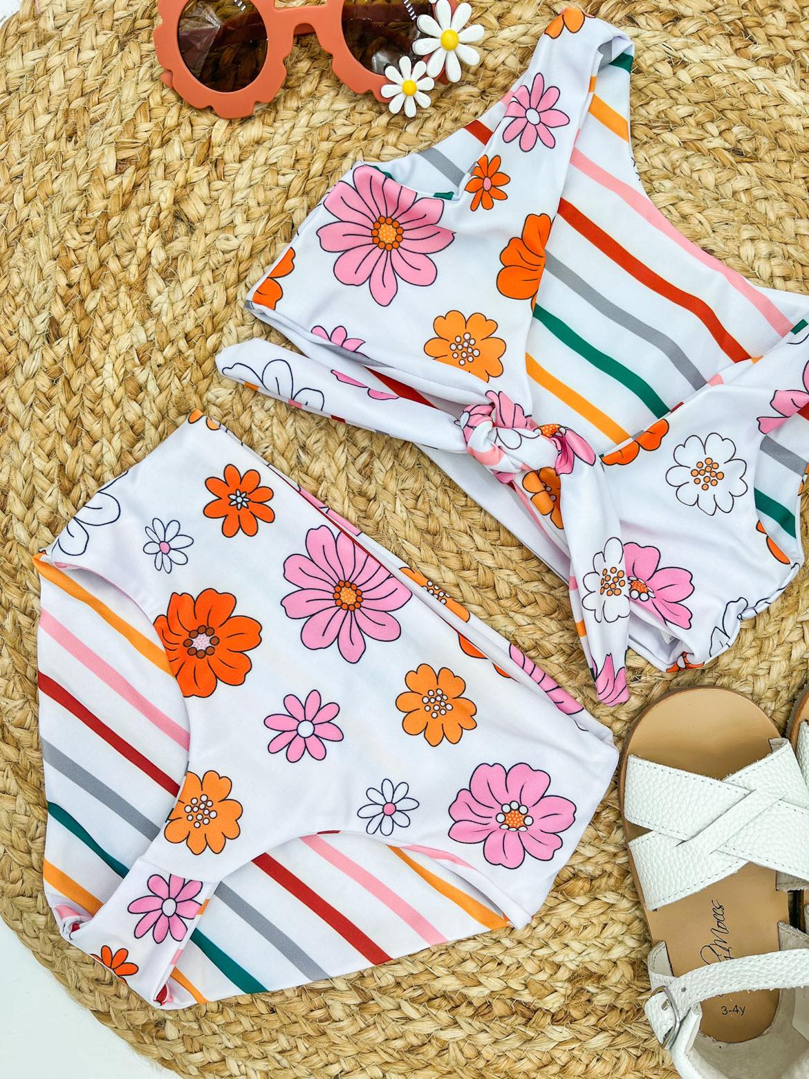 Retro flower and stripes kids reversible swim-