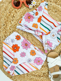Retro flower and stripes kids reversible swim-