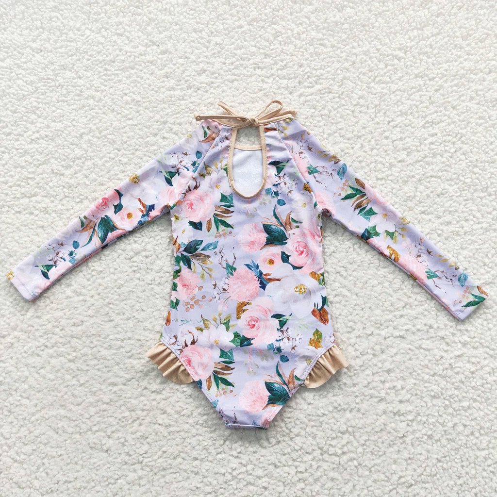 Girls Long Sleeve Floral swims