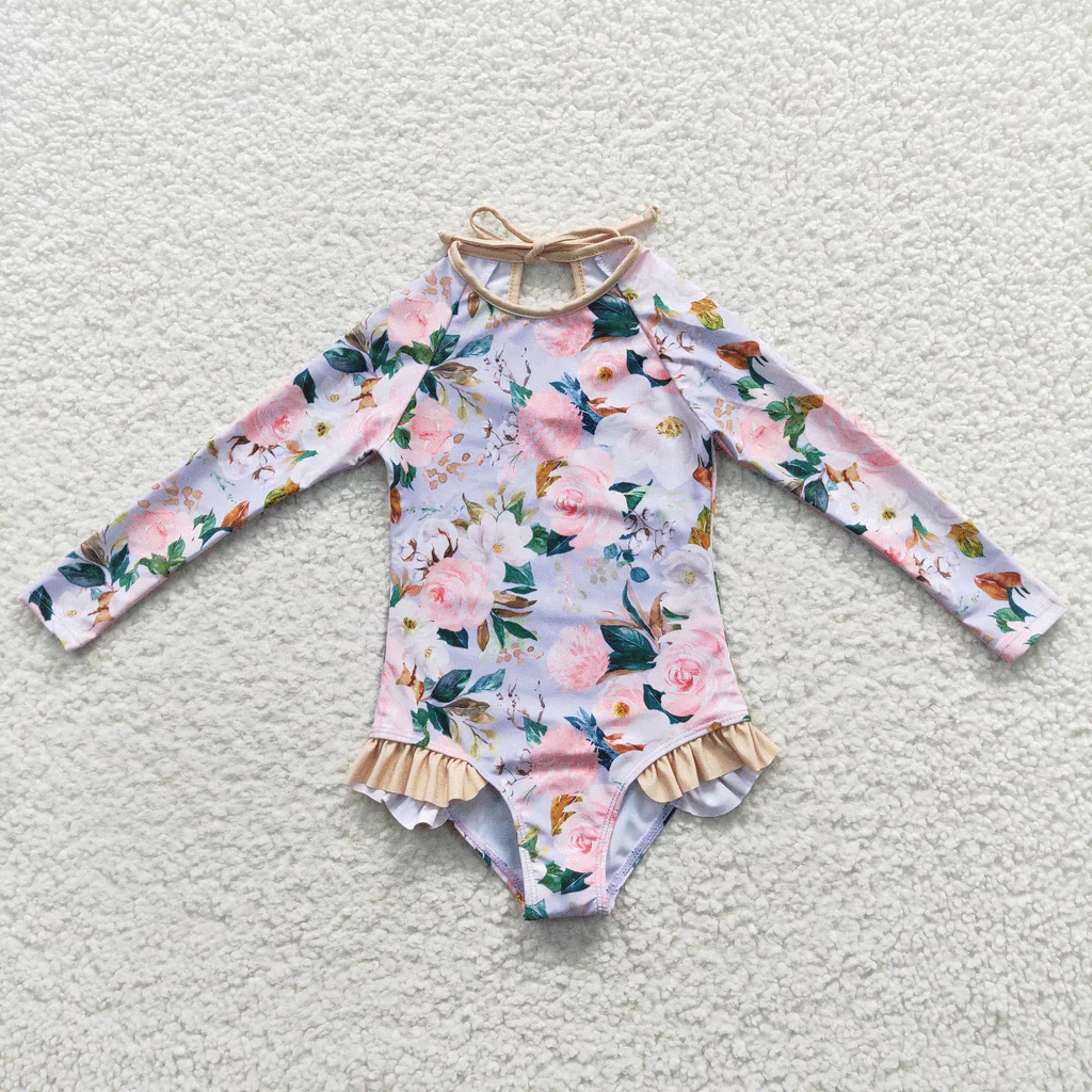 Girls Long Sleeve Floral swims