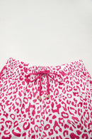 White Leopard Elastic Waist Lace up Contrast Trim Casual Shorts