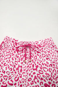 White Leopard Elastic Waist Lace up Contrast Trim Casual Shorts