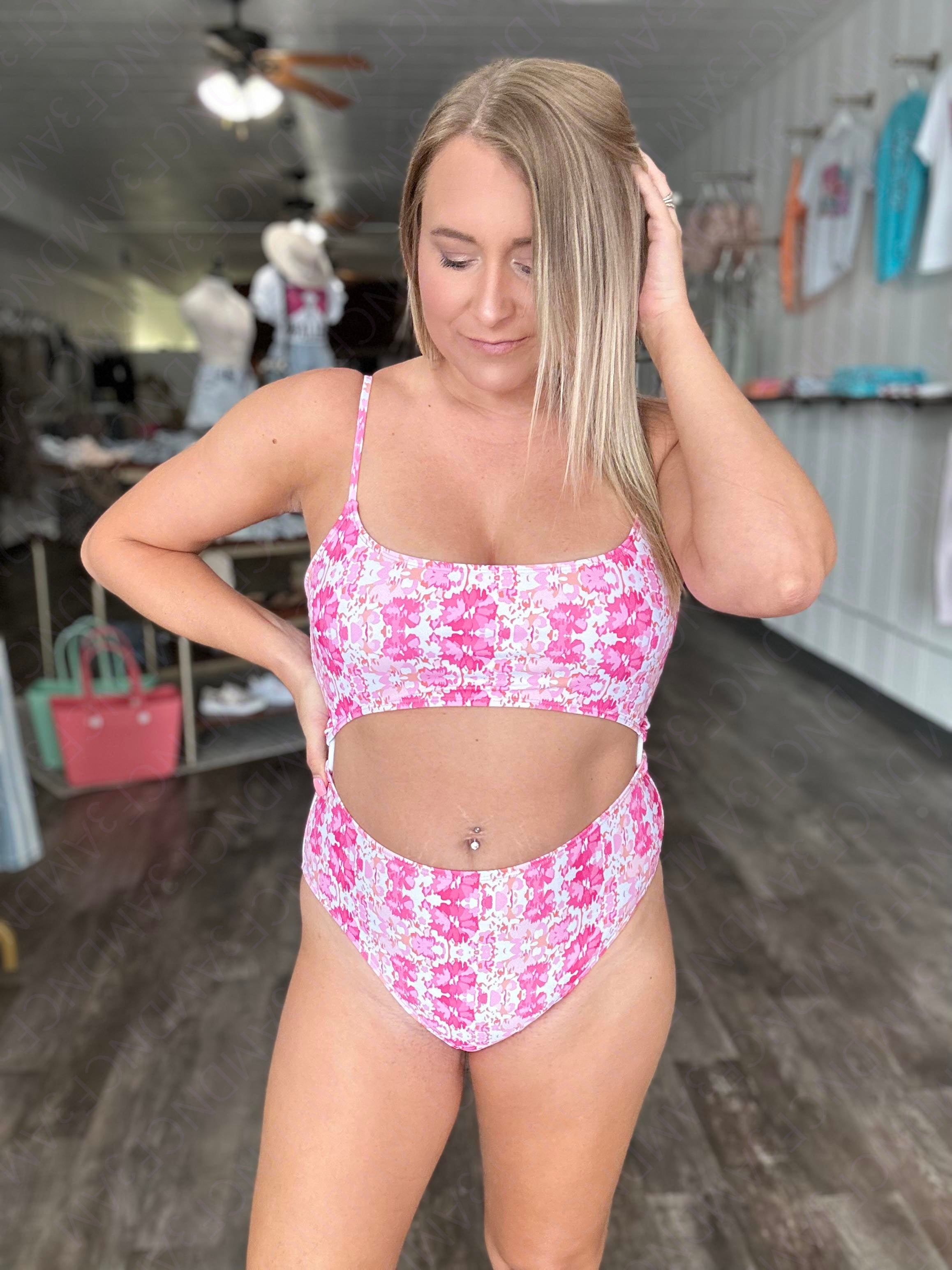 Pink Flower One-piece bikini