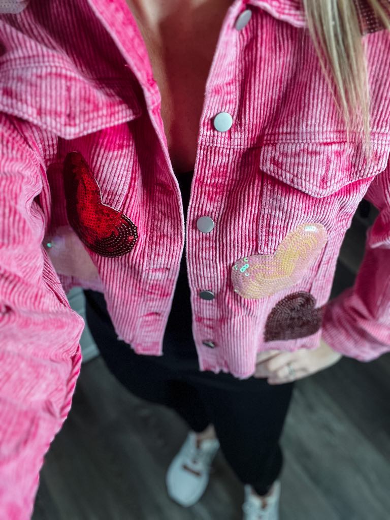 Sequin Heart Corduroy Shacket