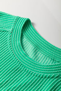 Wild Wind Solid Corded Knit Short Sleeve T Shirt and Wide Leg Pants Set