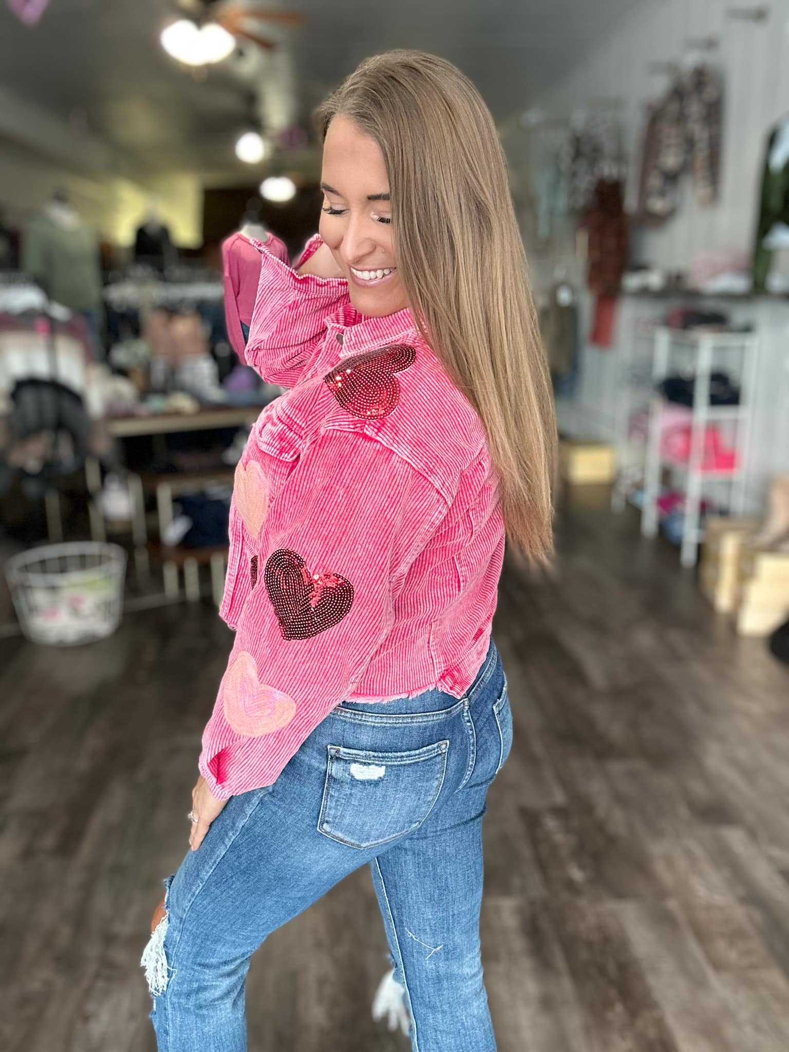 Sequin Heart Corduroy Shacket