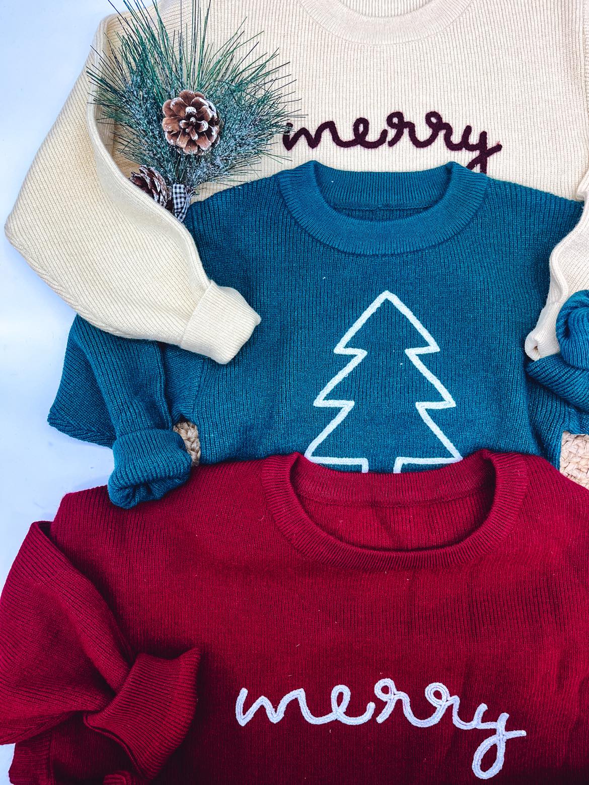 Rope Embroidered Merry Sweaters (adult and kid)