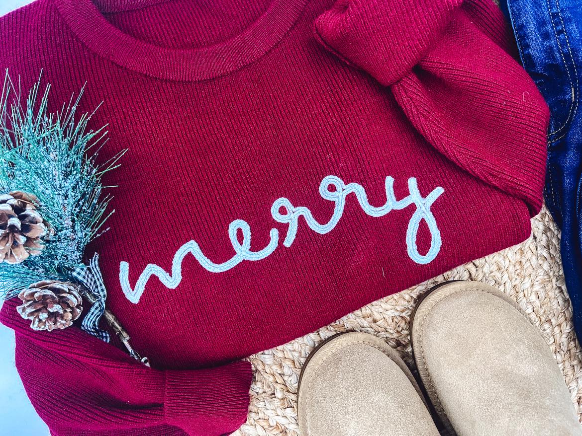 Rope Embroidered Merry Sweaters (adult and kid)