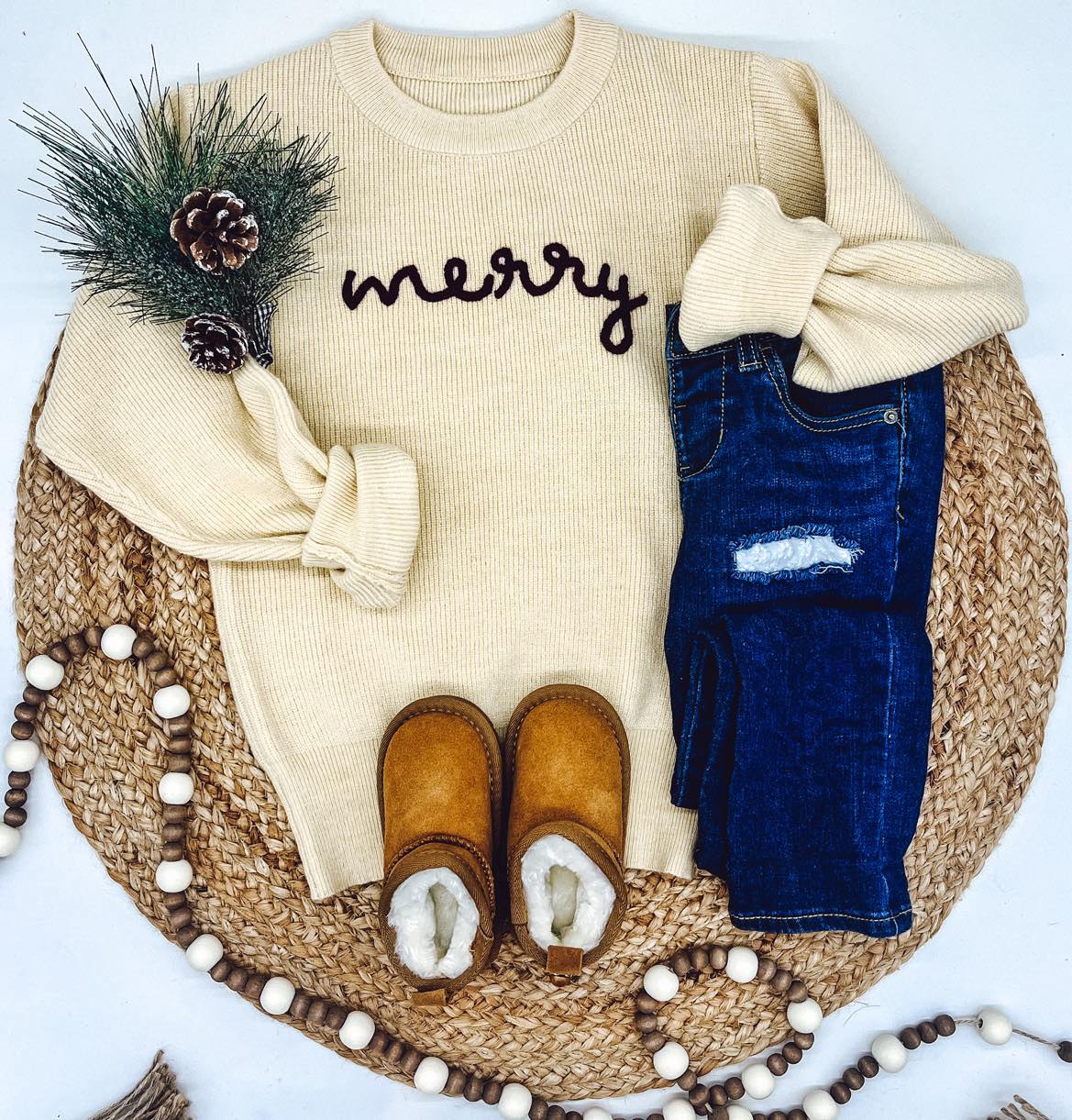 Rope Embroidered Merry Sweaters (adult and kid)