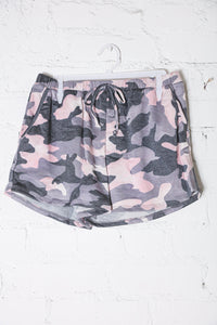 Be Bold Pink/Black Camo French Terry Pocket Shorts