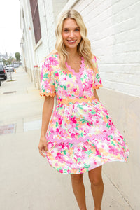 Beautiful You Rose Floral Print Ric Rack Trim Babydoll Dress