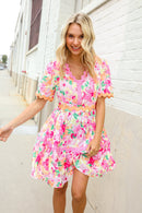 Beautiful You Rose Floral Print Ric Rack Trim Babydoll Dress