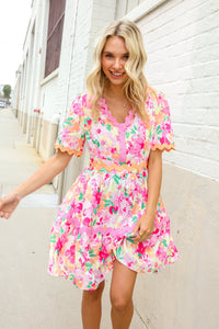 Beautiful You Rose Floral Print Ric Rack Trim Babydoll Dress