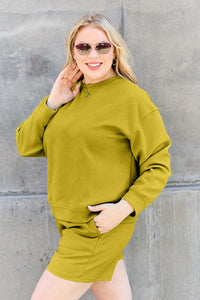 Double Take Texture Long Sleeve Top and Drawstring Shorts Set