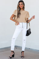 Sleet Solid Color Textured Flutter Sleeve Top