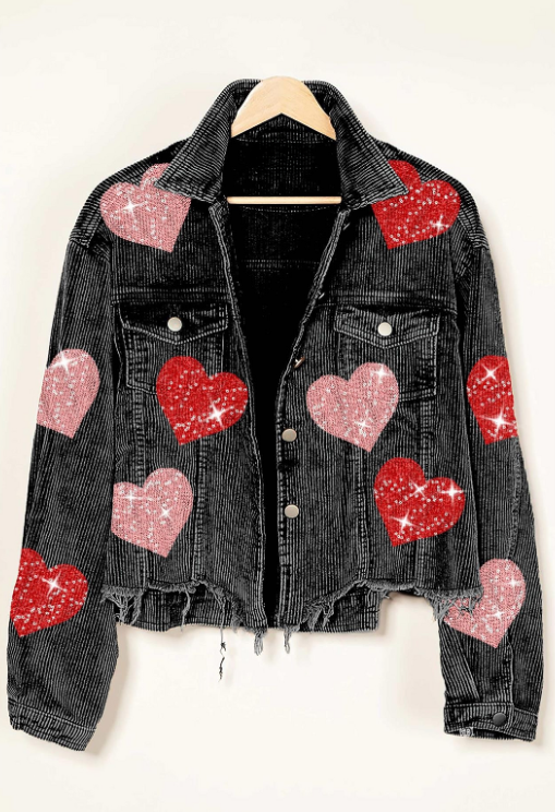 Sequin Heart Corduroy Shacket