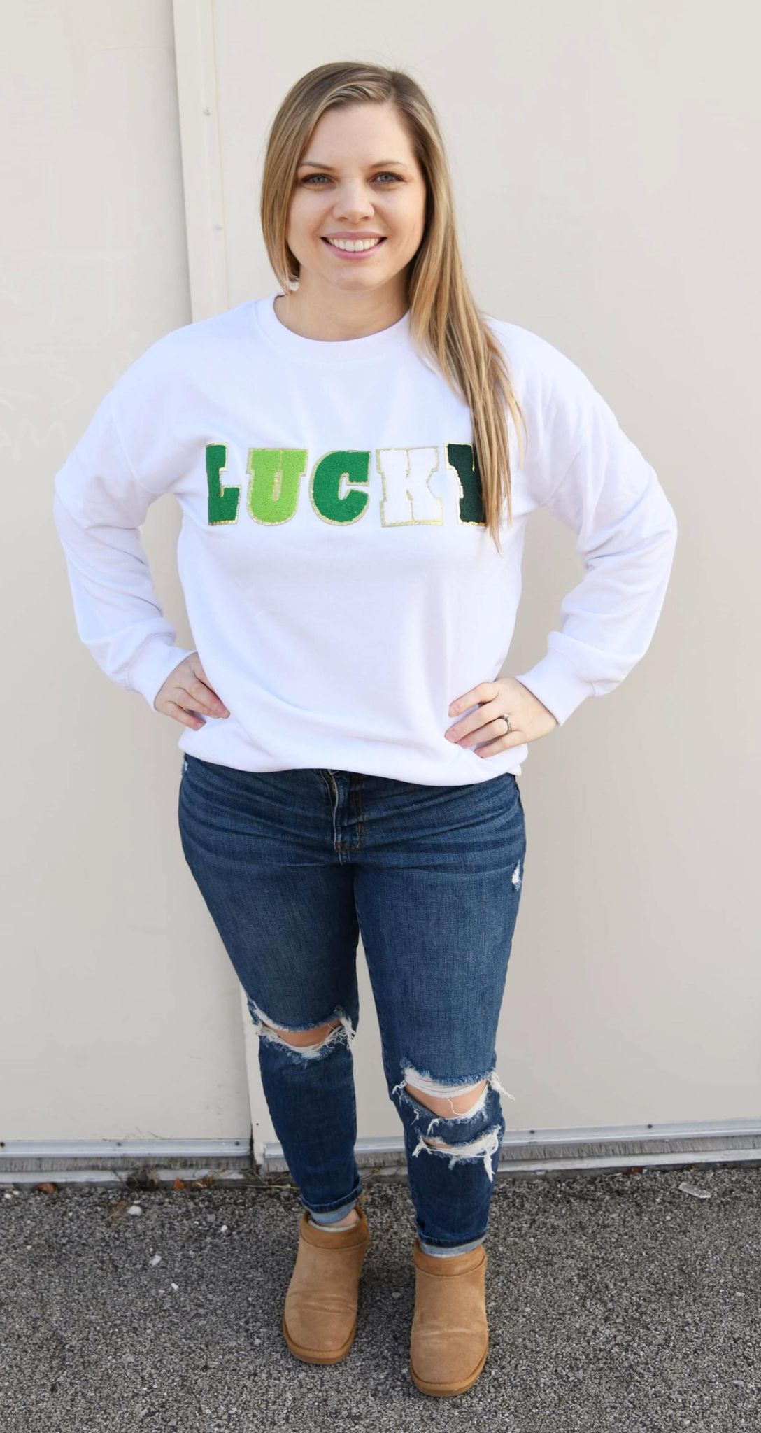 The Riley LUCKY White Crewneck