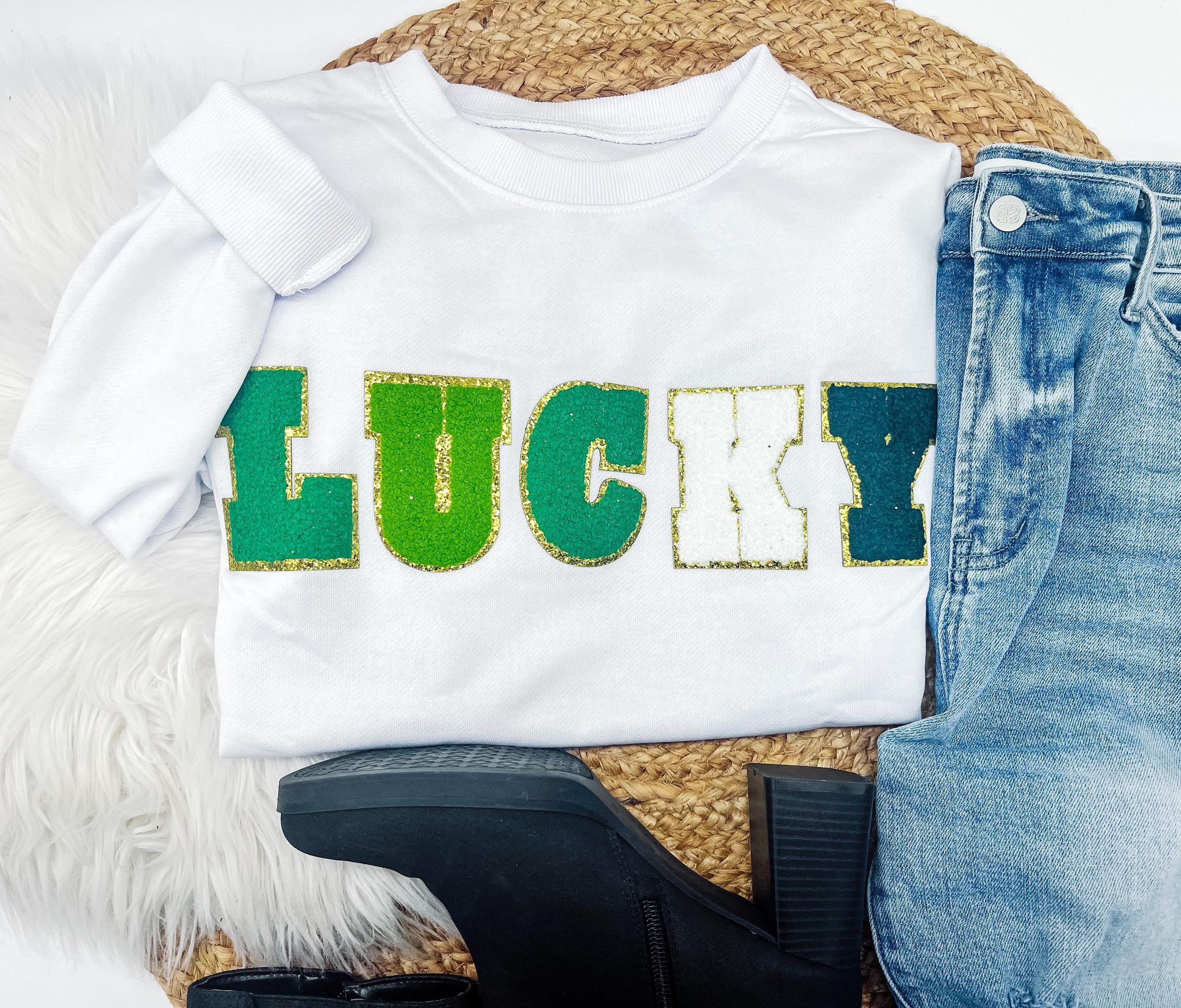 The Riley LUCKY White Crewneck