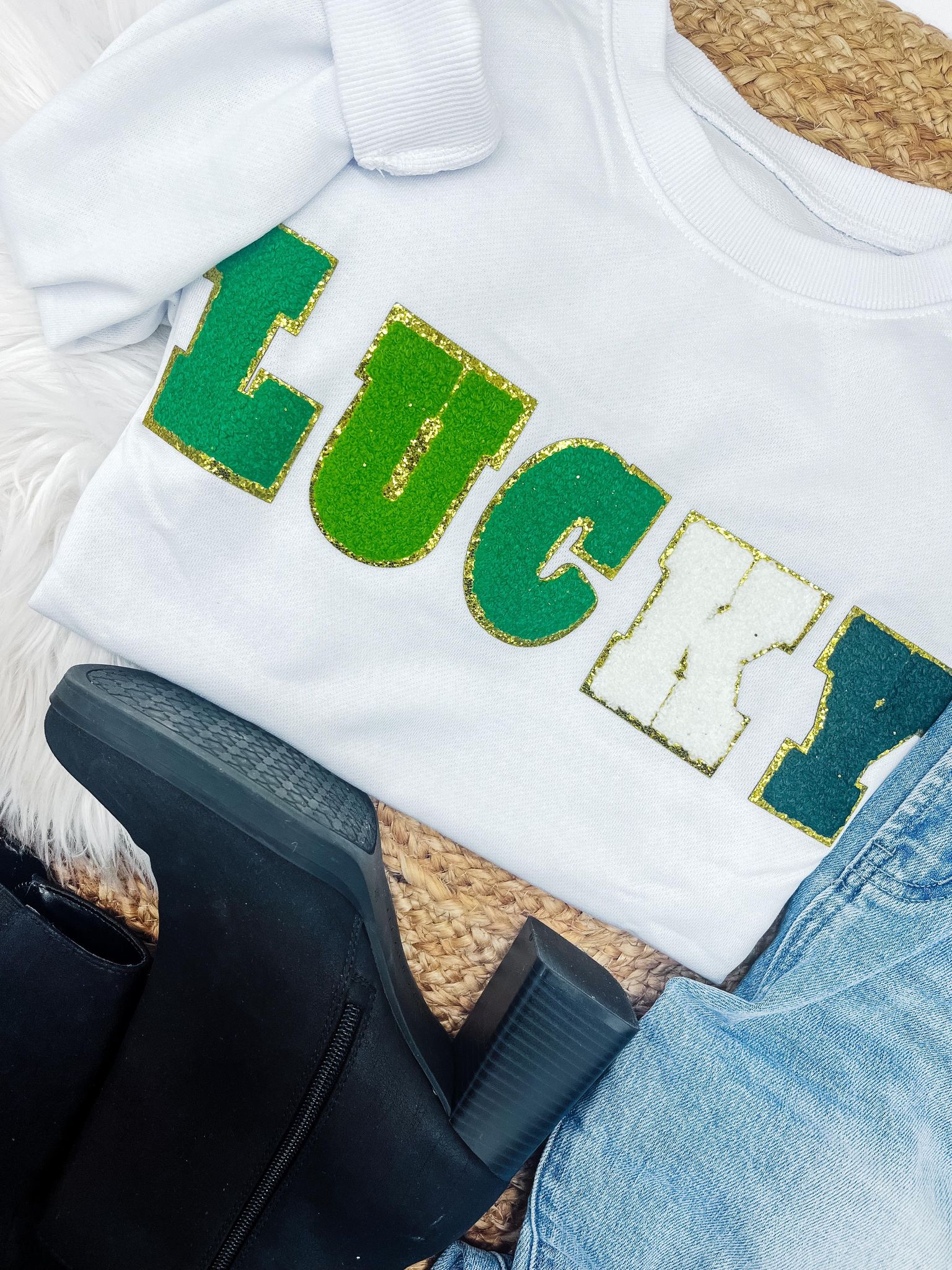 The Riley LUCKY White Crewneck