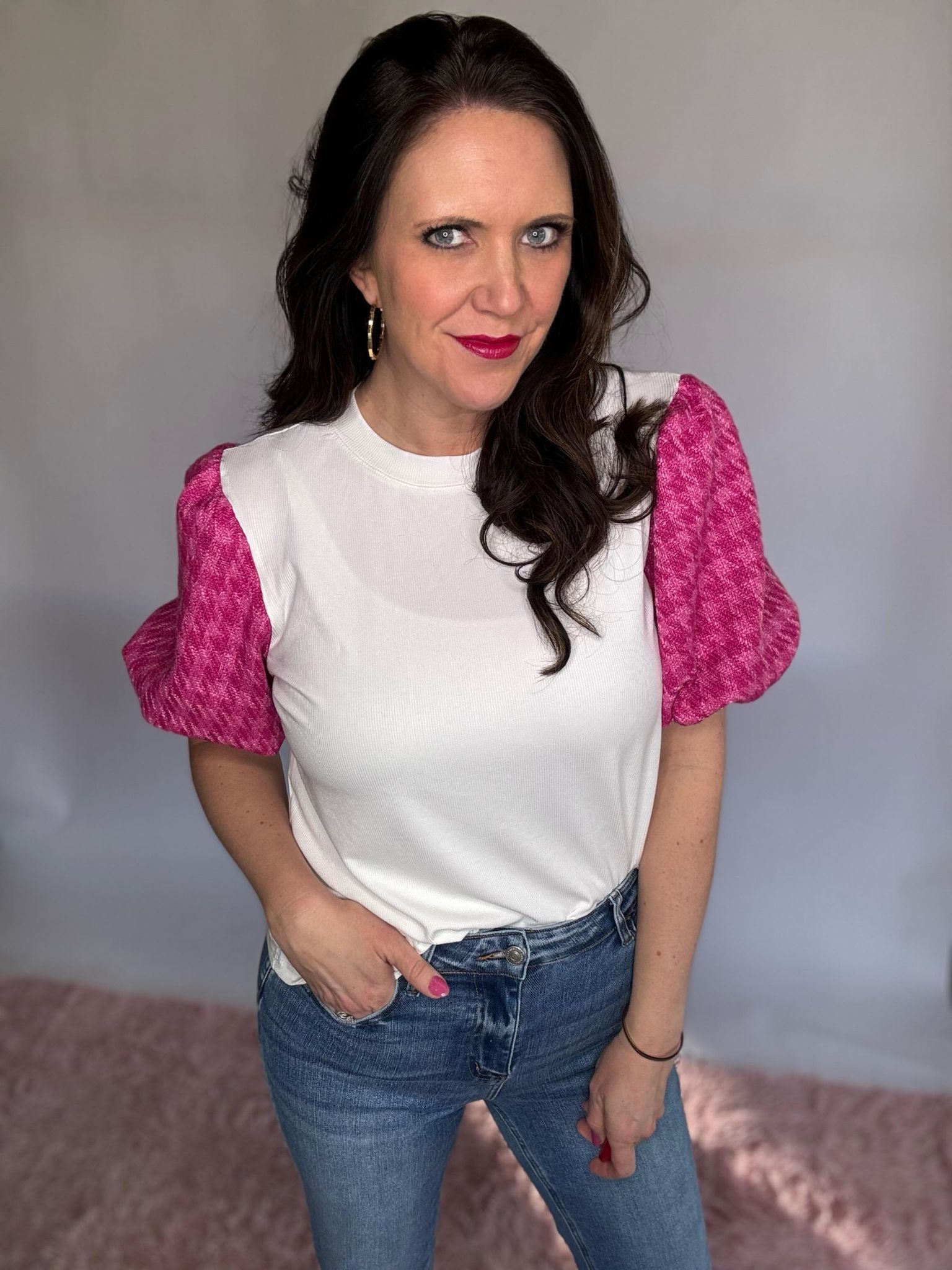 RTS: Leeann Pink Puff Shirt-