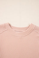 Wild Wind Solid Corded Knit Short Sleeve T Shirt and Wide Leg Pants Set